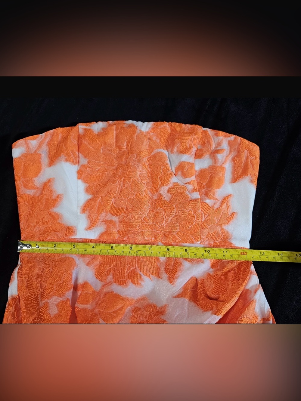 Showpo Brailey Strapless Jacquard Midi Dress Orange White US 2 NWT - Picture 6 of 11